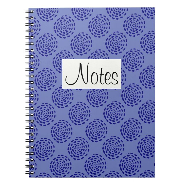 Indigo dark blue striped circle pattern on blue notebook (Front)