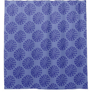 Indigo dark blue striped circle pattern on blue shower curtain