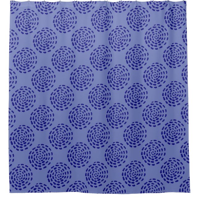 Indigo dark blue striped circle pattern on blue shower curtain (Front)