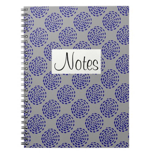 Indigo dark blue striped circle pattern on grey notebook