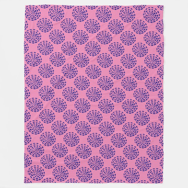 Indigo dark blue striped circle pattern on pink fleece blanket (Front)
