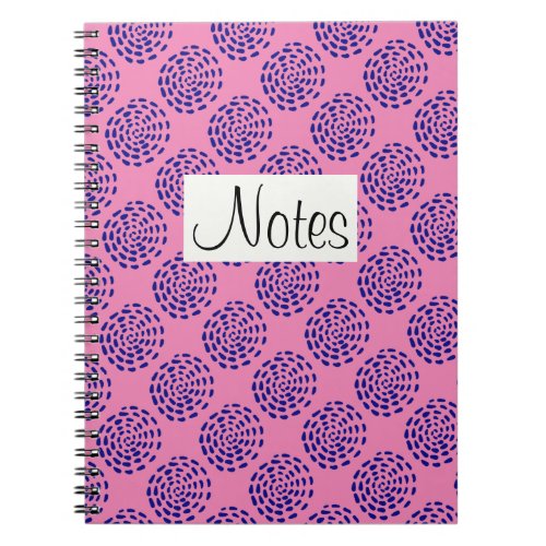 Indigo dark blue striped circle pattern on pink notebook