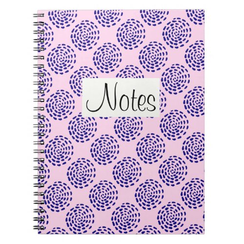 Indigo dark blue striped circle pattern on pink notebook