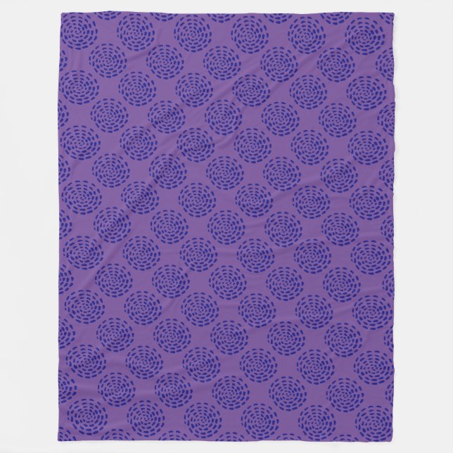 Indigo dark blue striped circle pattern on purple fleece blanket (Front)