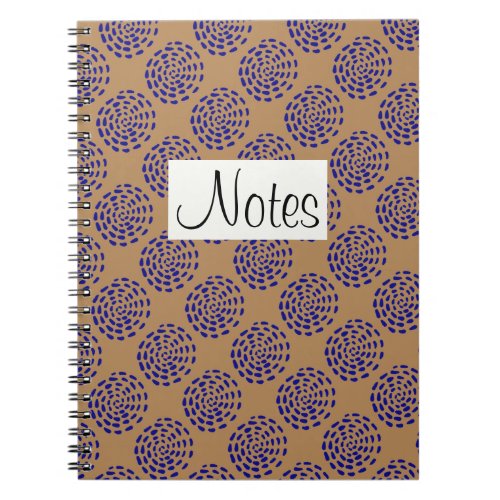 Indigo dark blue striped circle pattern on taupe notebook