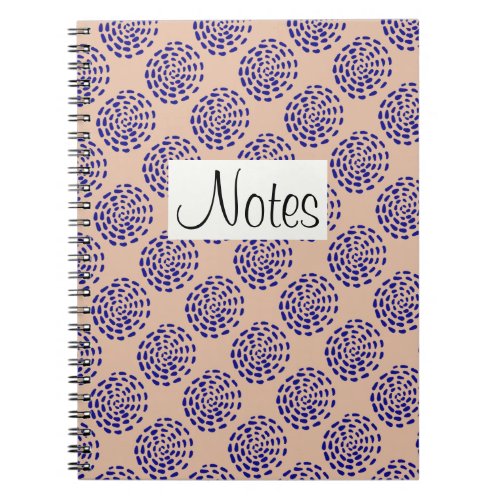 Indigo dark blue striped circle pattern on taupe notebook