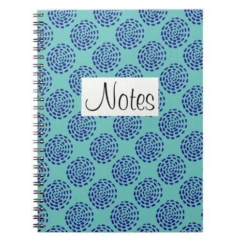 Indigo dark blue striped circle pattern on teal notebook