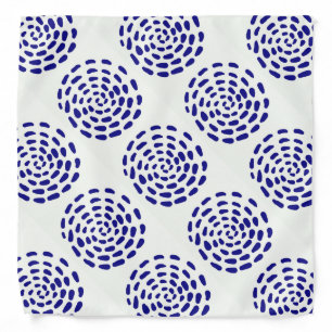 Indigo dark blue striped circle pattern on white bandana