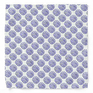 Indigo dark blue striped circle pattern on white bandana