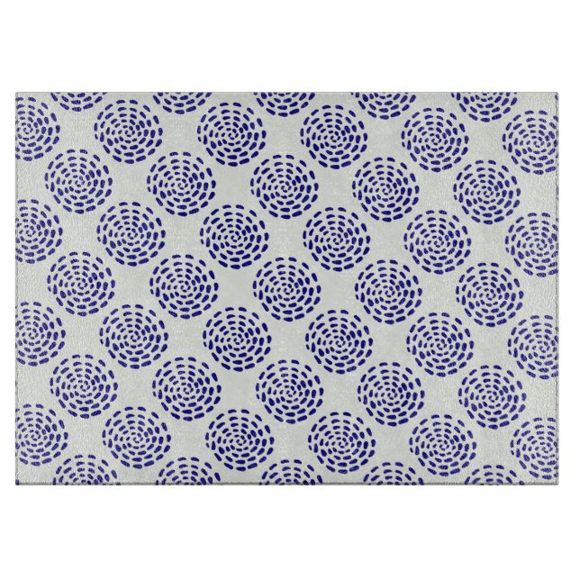 Indigo dark blue striped circle pattern on white cutting board (Front)