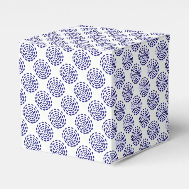 Indigo dark blue striped circle pattern on white favor boxes (Front Side)