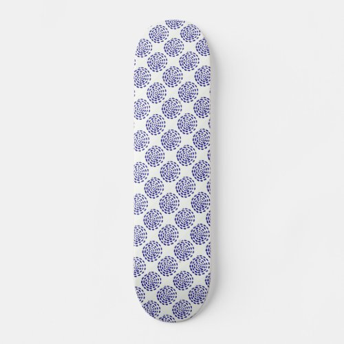 Indigo dark blue striped circle pattern on white skateboard deck