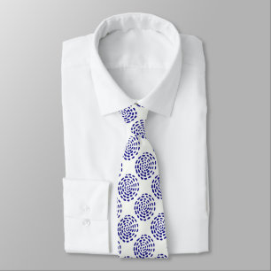 Indigo dark blue striped circle pattern on white tie