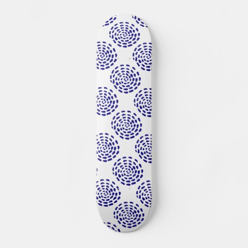 Indigo dark blue striped circle pattern on wood skateboard