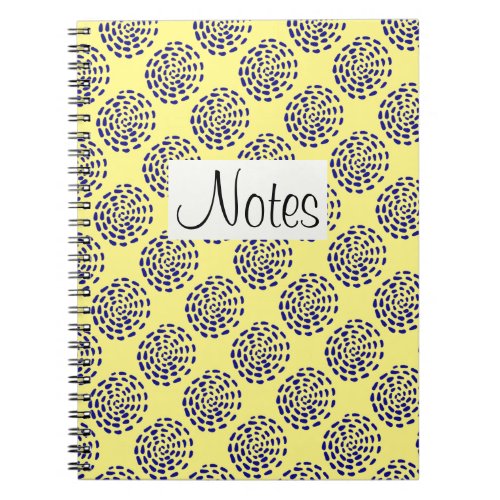 Indigo dark blue striped circle pattern on yellow notebook