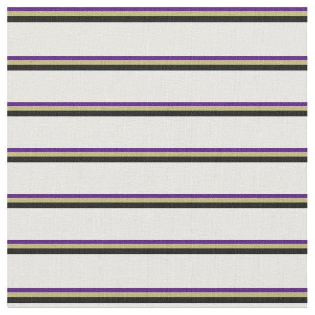 Indigo, Dark Khaki, Black & Mint Cream Stripes Fabric (Close Up)