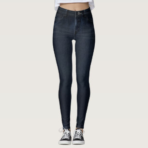 Indigo Dark Wash Jeans All-Over Printed Leggings