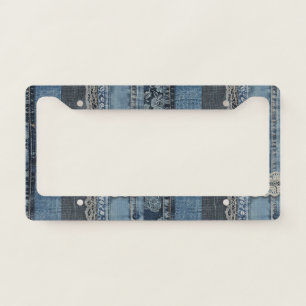 Indigo Denim Lace Stripe Pattern License Plate Frame
