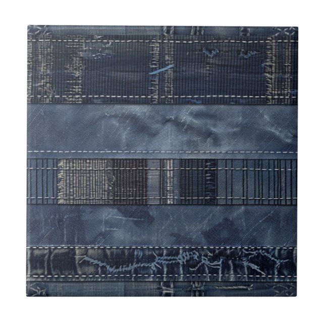 Indigo Denim Patchwork Seamless Pattern (2) Ceramic Tile (Front)