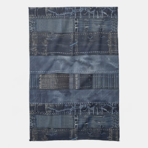 Indigo Denim Patchwork Seamless Pattern (2) Kitchen Towel