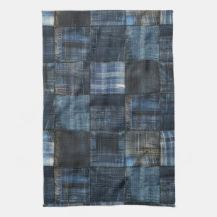 Indigo Denim Patchwork Seamless Pattern Kitchen Towel