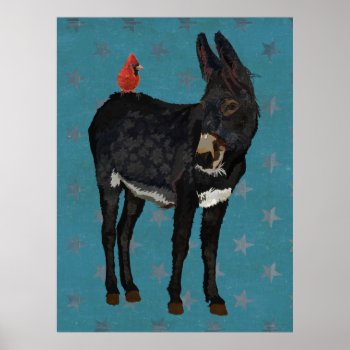 Indigo Donkey & Cardinal Art Poster by Greyszoo at Zazzle