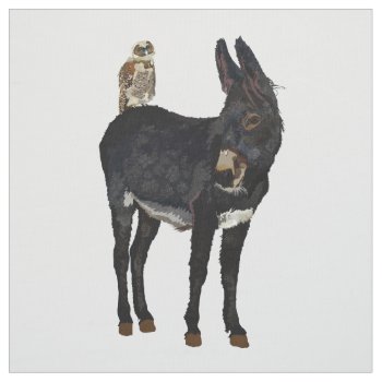 Indigo Donkey & Owl Fabric by Greyszoo at Zazzle