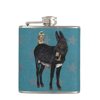 Indigo Donkey & Owl Stars Flask by Greyszoo at Zazzle