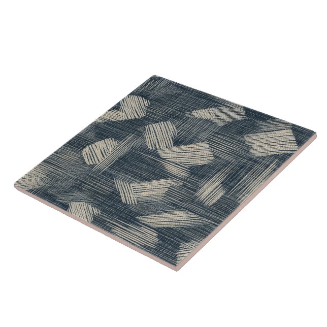 Indigo Dreams Unleashed Shibori Japanese Ceramic Tile (Side)