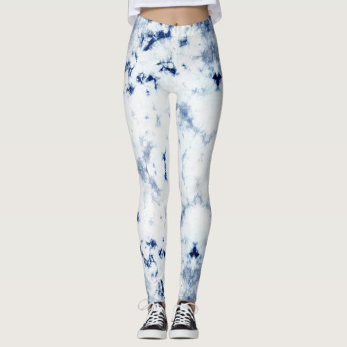 Indigo Dye Blue Cloud Shibori Leggings