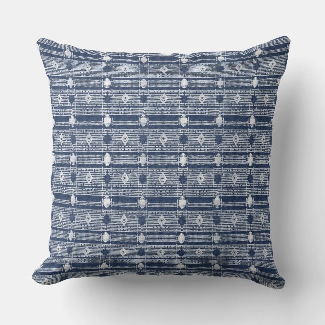 Indigo Ethnic Hmong Batik Throw Pillow (Front)