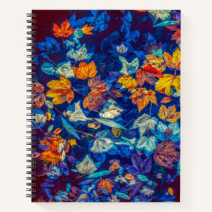 Indigo fall leaves swirl notebook