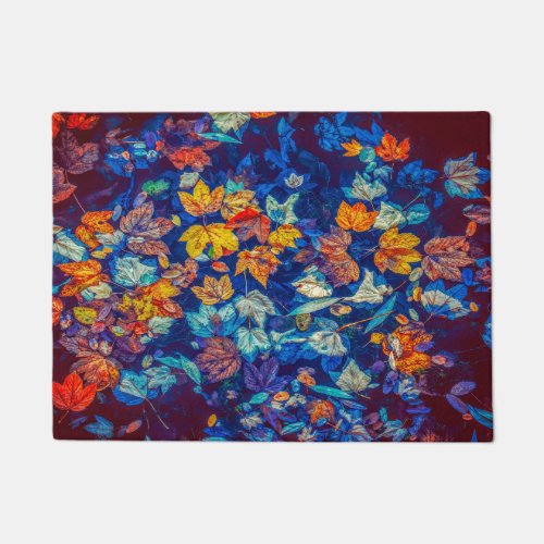 Indigo fall leaves swirl pattern doormat