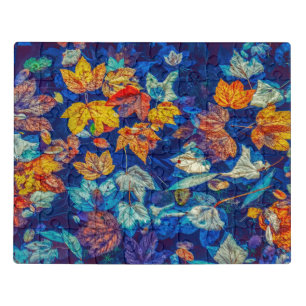 Indigo fall leaves swirl pattern jigsaw puzzle