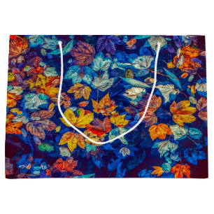 Indigo fall leaves swirl pattern large gift bag