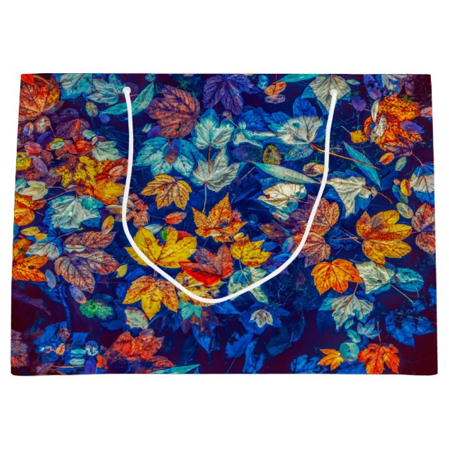 Indigo fall leaves swirl pattern large gift bag (Front)