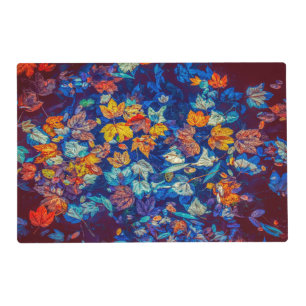 Indigo fall leaves swirl pattern placemat