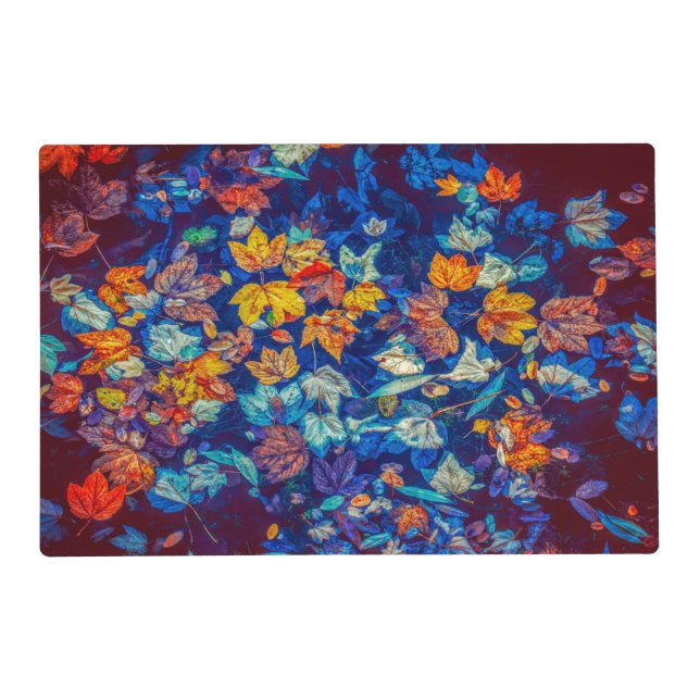 Indigo fall leaves swirl pattern placemat (Front)