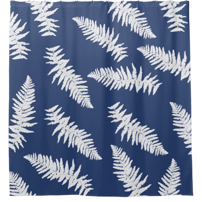Indigo Fern Botanical Pattern Shower Curtain (Front)