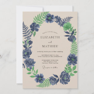 Indigo Fern Leafy Wedding Invitation