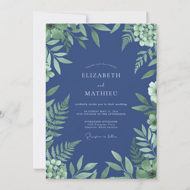 Indigo Fern Wedding Invitation (Front)
