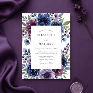 Indigo Floral Artistic Romance Wedding Invitation