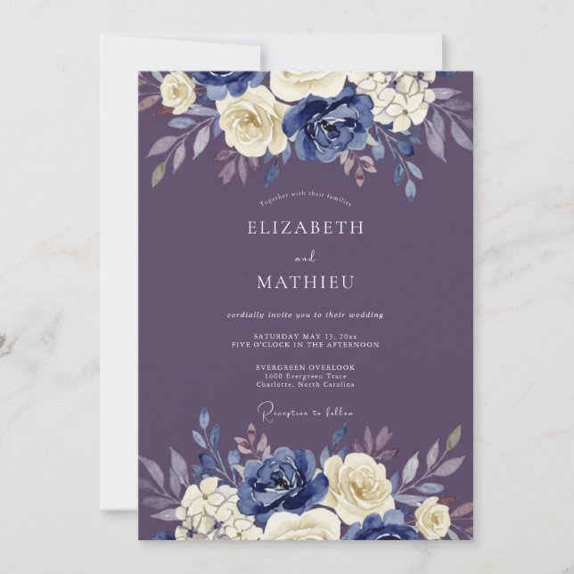 Indigo Floral Artistry Wedding Invitation (Front)