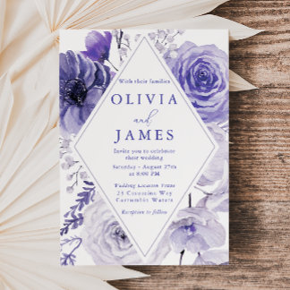 Indigo Floral Elegant Frame Wedding Invitation
