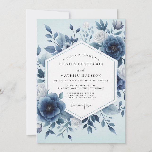Indigo Floral Ethereal Wedding Invitation (Front)