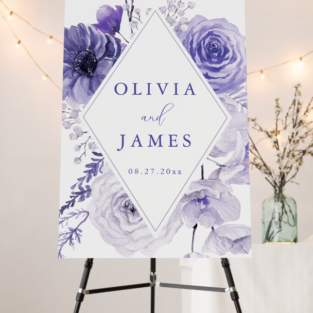 Indigo Floral Frame Wedding Foam Board (In Situ (Stand))