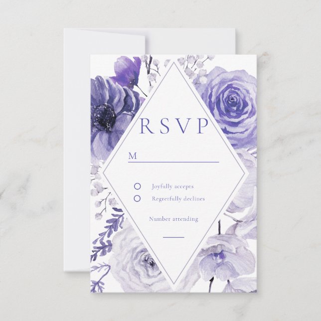 Indigo Floral Frame Wedding RSVP Card (Front)