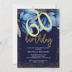 Indigo Floral Glitter Calligraphy Invitation