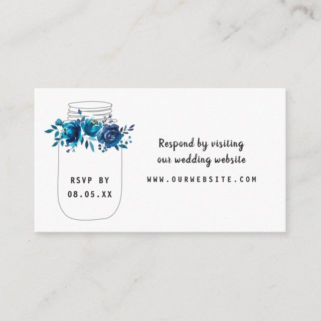 Indigo Floral Mason Jar rsvp website card (Front)