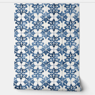 Indigo Floral Medley Petite - Blue and Cream Wallpaper